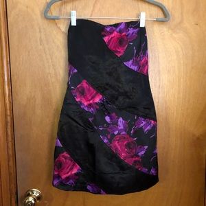 Black and Floral Strapless Dress